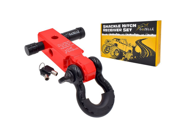 USA-engineered Gazelle Off-road Shackle Block Assembly: 2" Double Hole, Red Powder Coat, Includes Lockable Pin & D-Ring